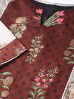 Thumbnail for Ahalyaa Women Grey & Coffee Brown Printed Kurta with Palazzo & Dupatta