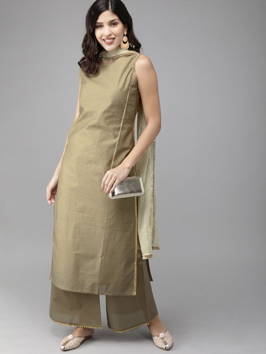 Ahalyaa Women Gold Beige Kurta Set