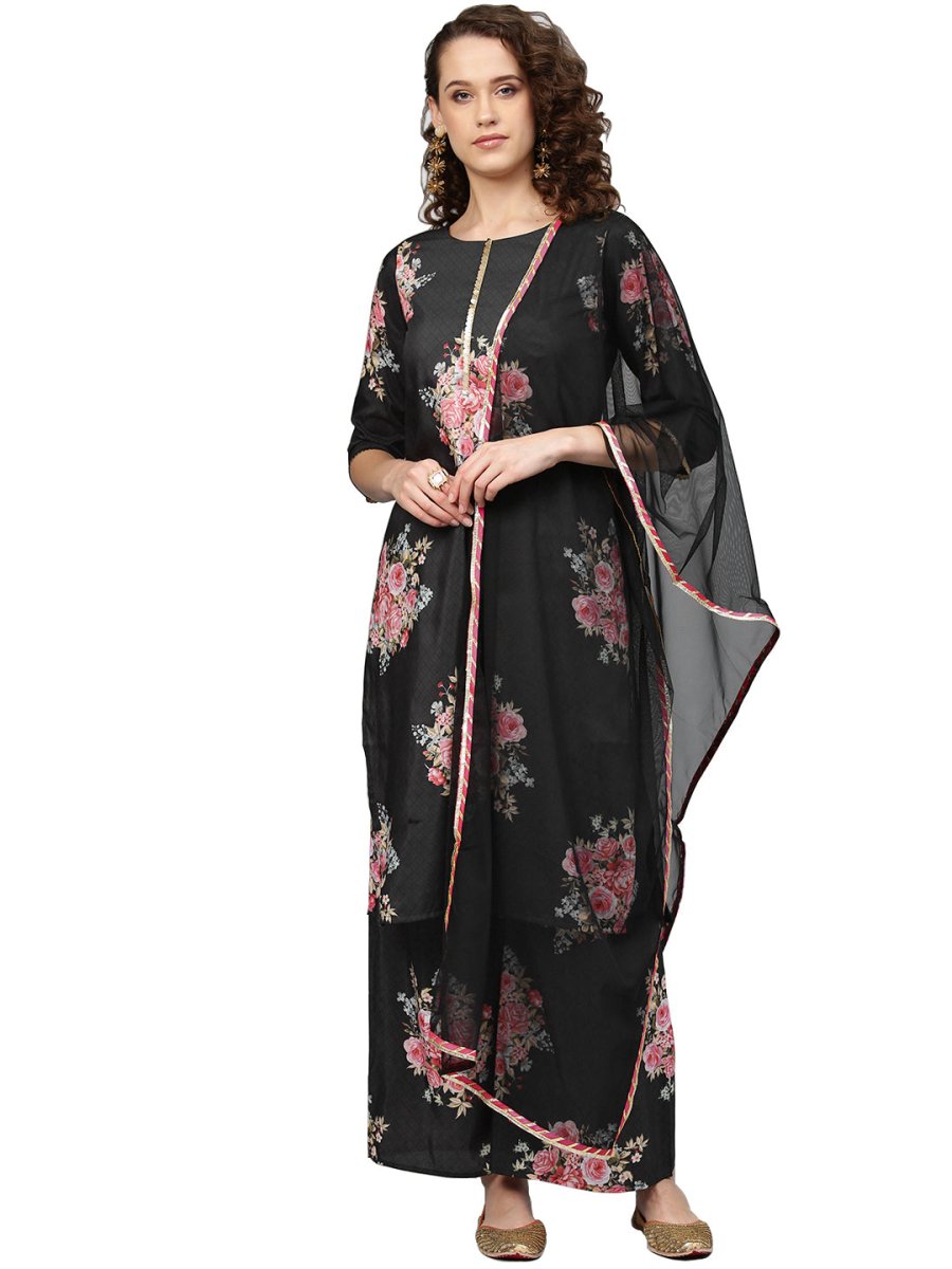 Ahalyaa Beautiful Black Printed Kurta Set For Women's