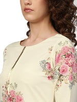 Thumbnail for Ahalyaa Women Cream-Coloured & Pink Printed Kurta with Palazzos & Dupatta