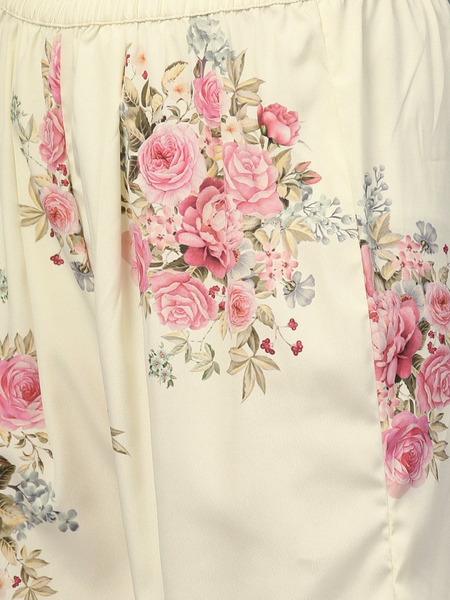 Ahalyaa Women Cream-Coloured & Pink Printed Kurta with Palazzos & Dupatta
