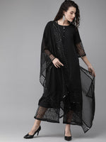 Thumbnail for Ahalyaa Women Black Embellished Kurta with Palazzos & Dupatta