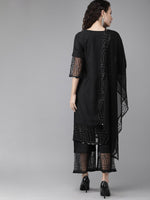 Thumbnail for Ahalyaa Women Black Embellished Kurta with Palazzos & Dupatta