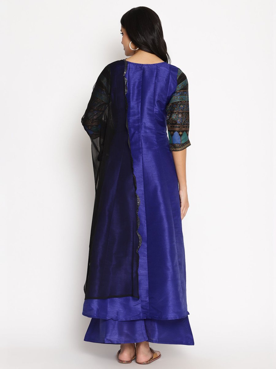 Ahalyaa Women Blue Solid Kurta With Palazzos & Dupatta