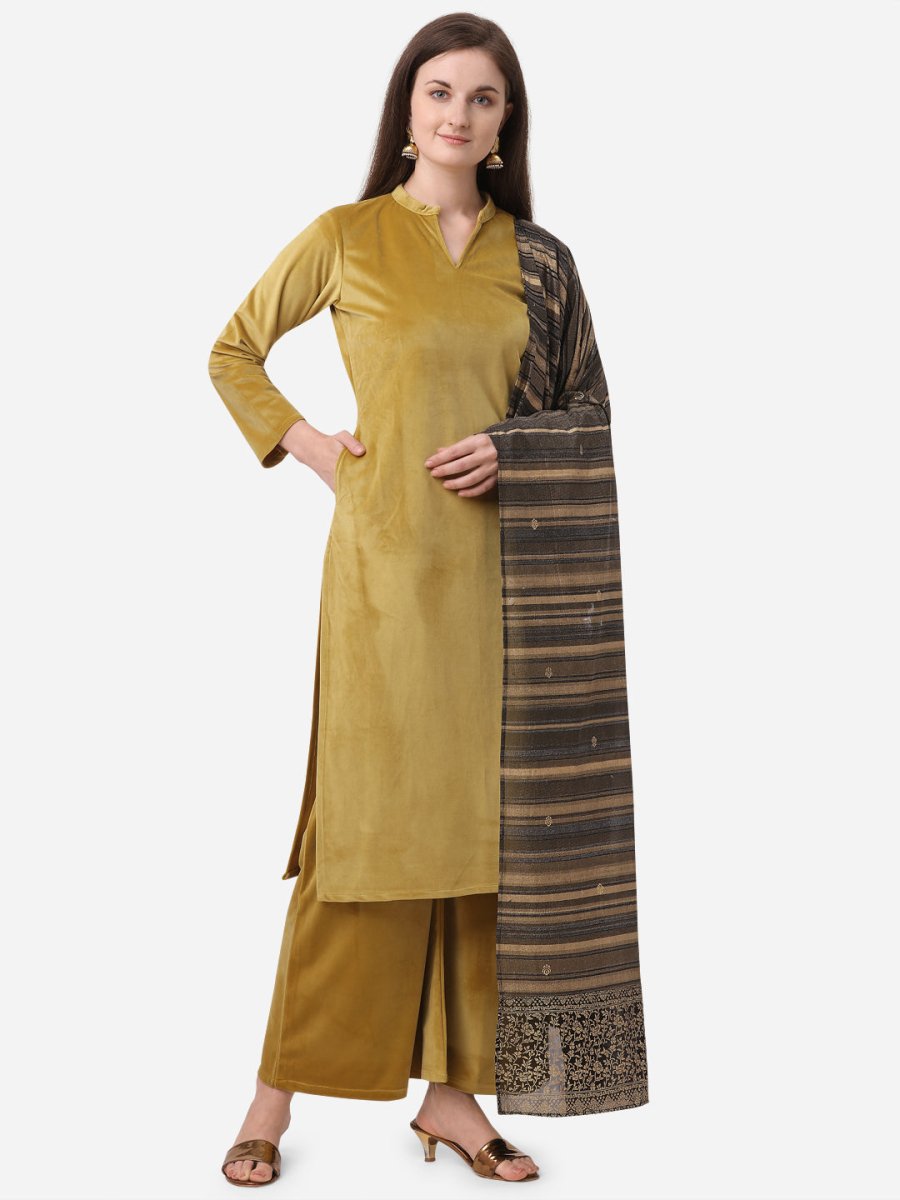 Ahalyaa Dark Mustard Solid Kurta Set With Dupatta