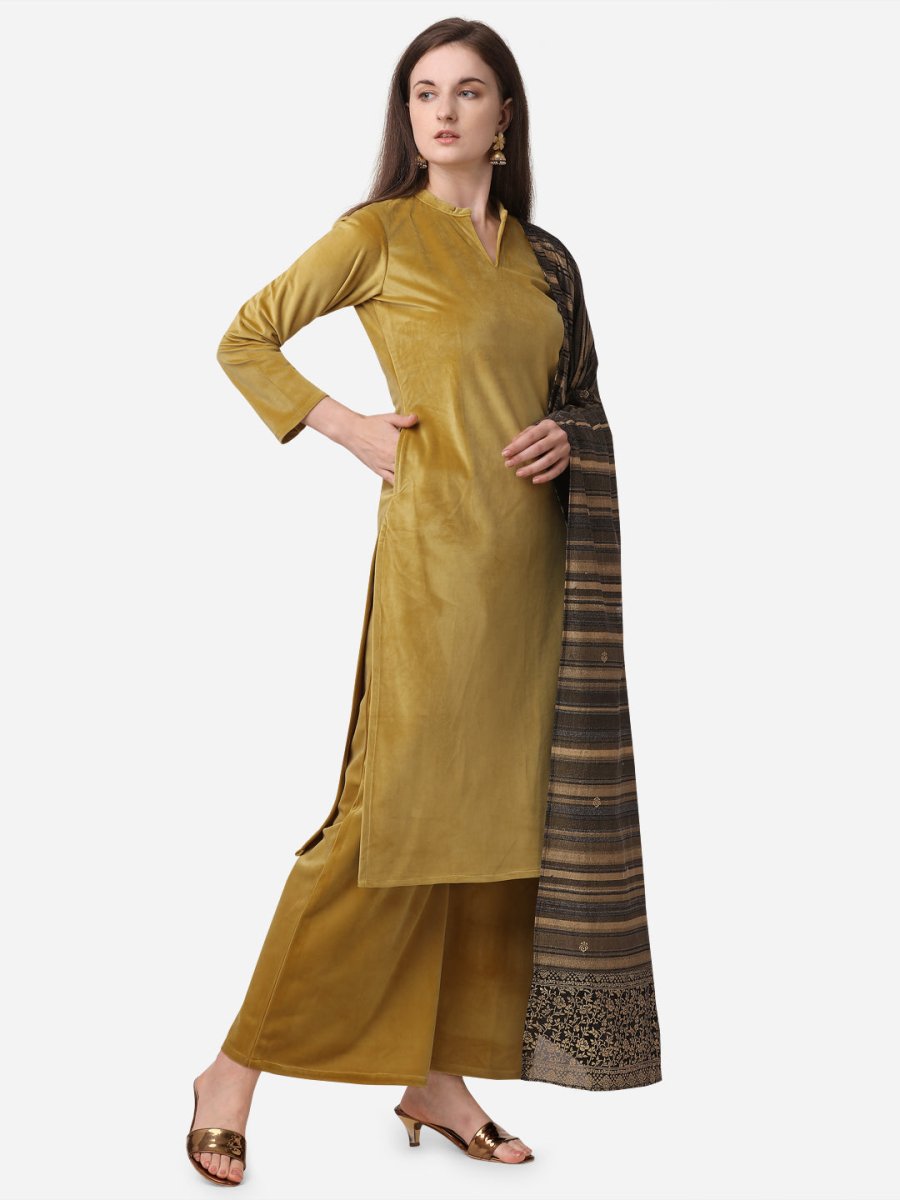Ahalyaa Dark Mustard Solid Kurta Set With Dupatta