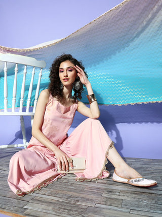 Ahalyaa Pink Floral Printed Regular Kurti With Sharara & With Dupatta - Distacart