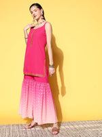 Thumbnail for Ahalyaa Women Pink Ombre Printed Gotta Patti Kurti with Sharara & With Dupatta - Distacart