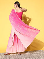 Thumbnail for Ahalyaa Women Pink Ombre Printed Gotta Patti Kurti with Sharara & With Dupatta - Distacart