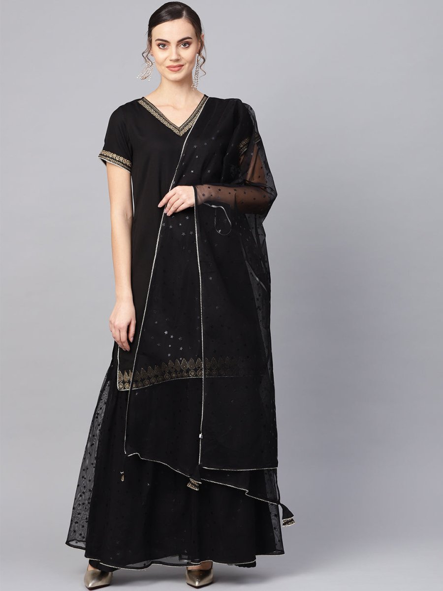 Ahalyaa Solid Black Kurta with Sharara Set