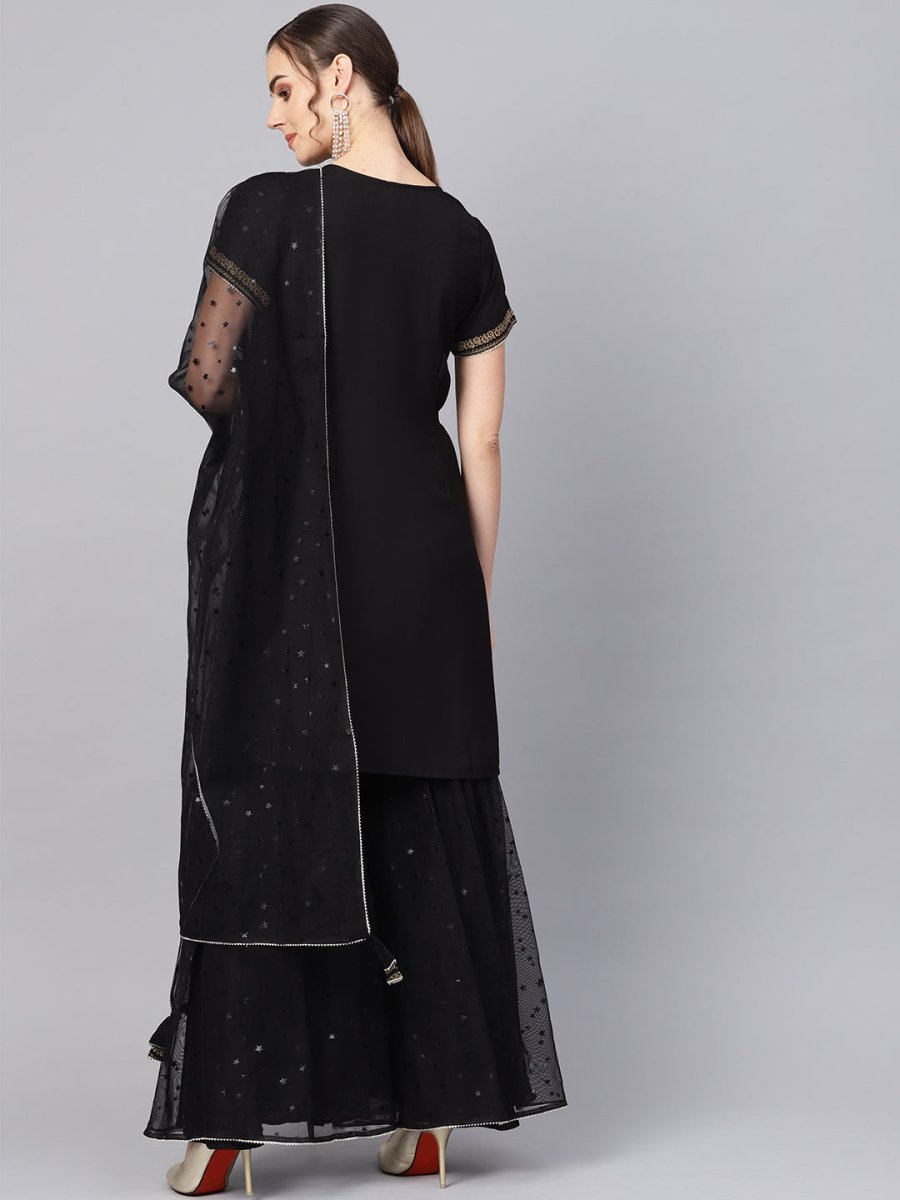 Ahalyaa Solid Black Kurta with Sharara Set