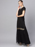 Thumbnail for Ahalyaa Solid Black Kurta with Sharara Set