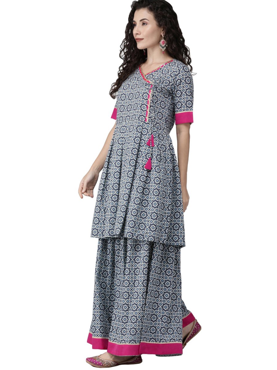 Ahalyaa Women Printed Blue Kurta Set