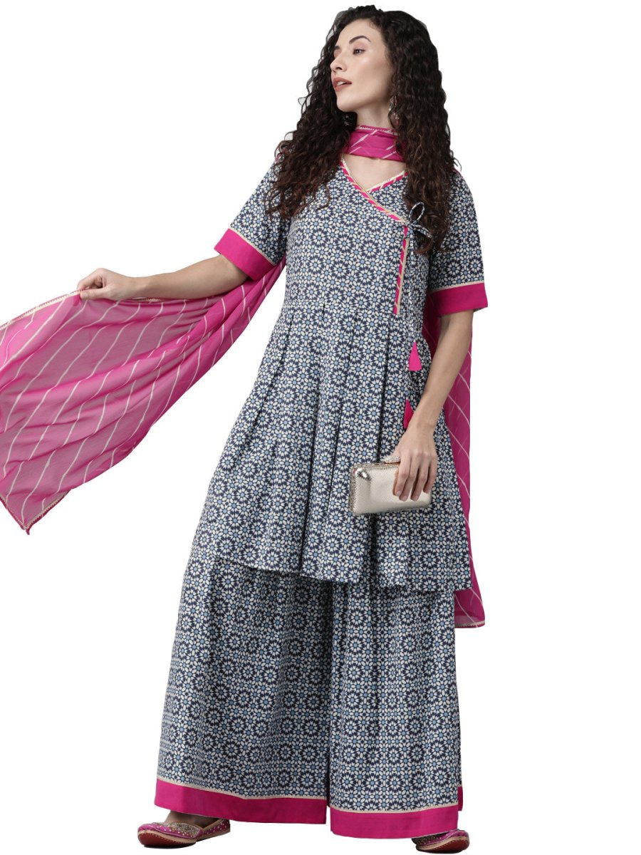 Ahalyaa Women Printed Blue Kurta Set
