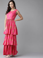 Thumbnail for Ahalyaa Women Pink & Golden Foil Print Kurti with Sharara & Dupatta