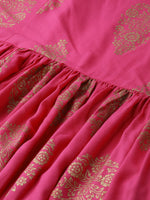 Thumbnail for Ahalyaa Women Pink & Golden Foil Print Kurti with Sharara & Dupatta