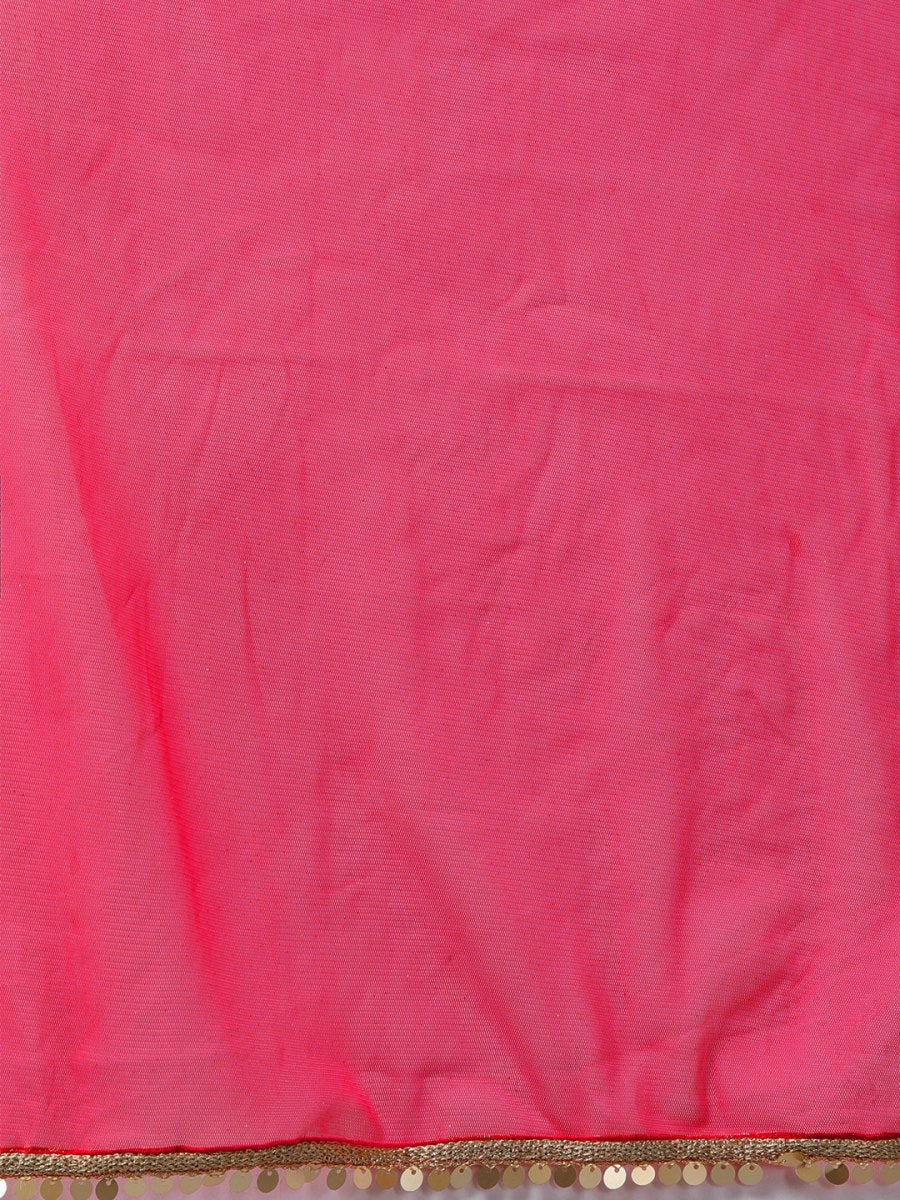 Ahalyaa Women Pink & Golden Foil Print Kurti with Sharara & Dupatta