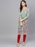 Thumbnail for Ahalyaa Women Sea Green & Red Printed Straight Kurta - Distacart