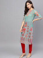 Thumbnail for Ahalyaa Women Sea Green & Red Printed Straight Kurta - Distacart