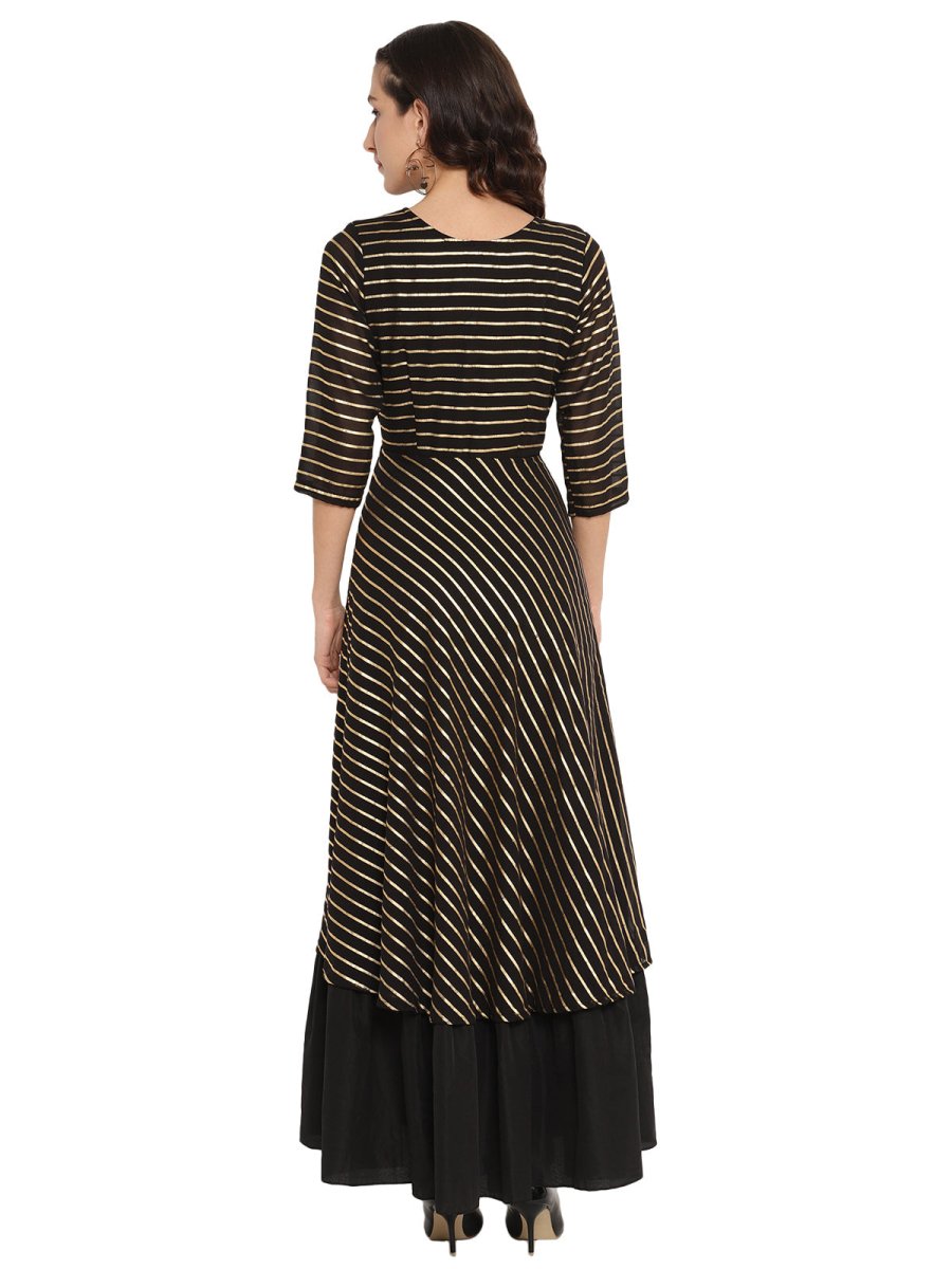 Ahalyaa Black & Golden Striped Layered Maxi Dress