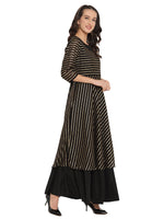 Thumbnail for Ahalyaa Black & Golden Striped Layered Maxi Dress