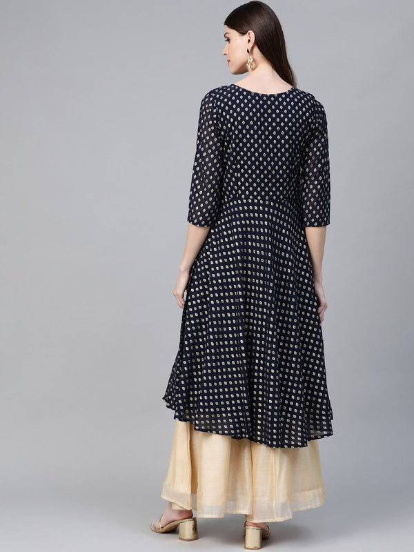 Ahalyaa Women Navy-Blue Printed Straight Kurta