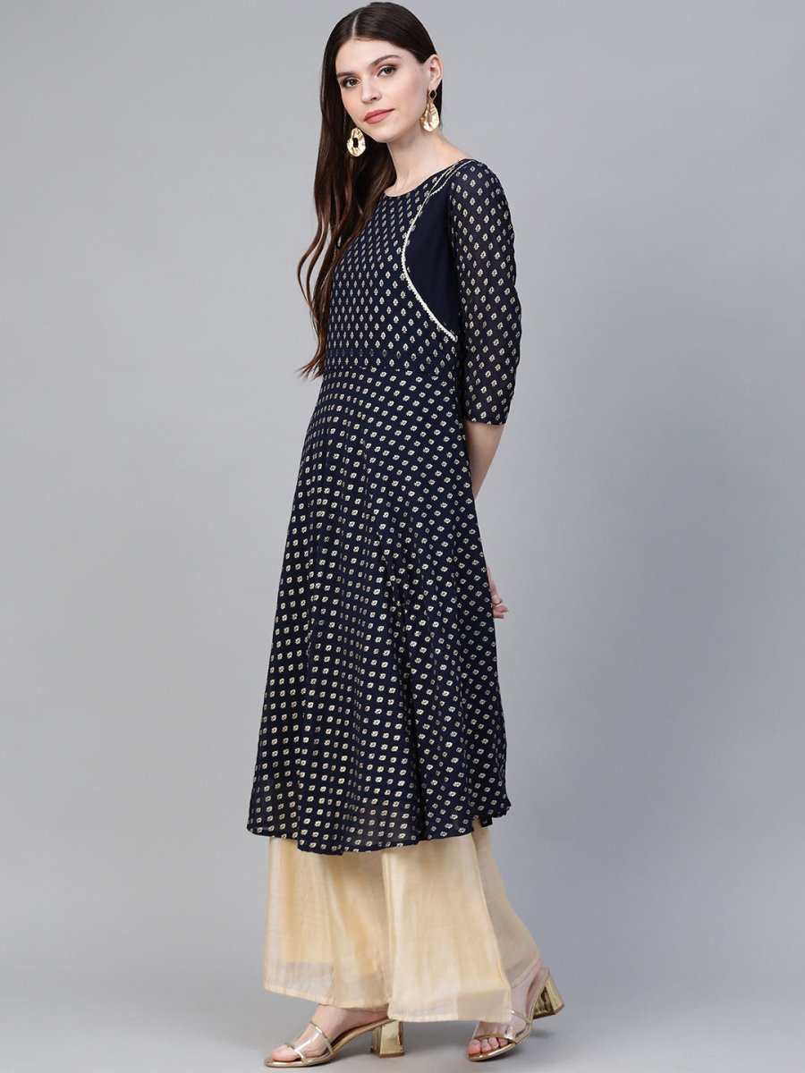 Ahalyaa Women Navy-Blue Printed Straight Kurta