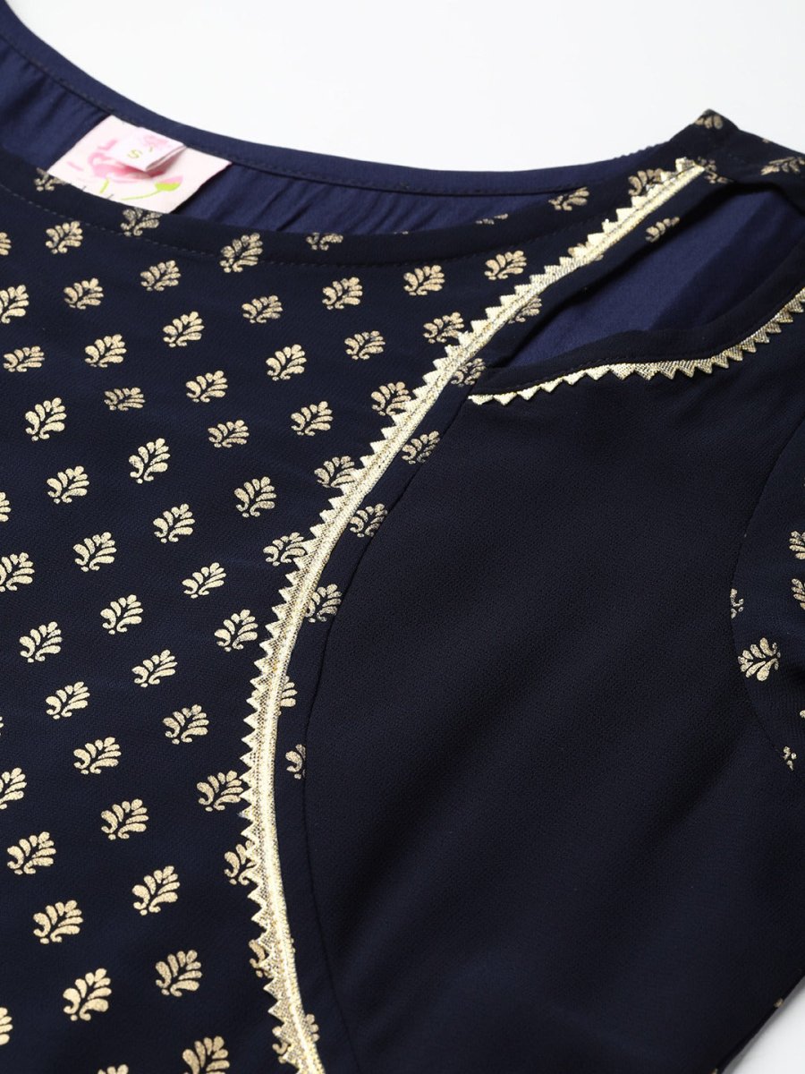 Ahalyaa Women Navy-Blue Printed Straight Kurta