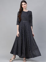 Thumbnail for Ahalyaa Women Navy Blue & Golden Foil Printed Maxi Dress With Attached Dupatta