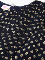 Thumbnail for Ahalyaa Women Navy Blue & Golden Foil Printed Maxi Dress With Attached Dupatta