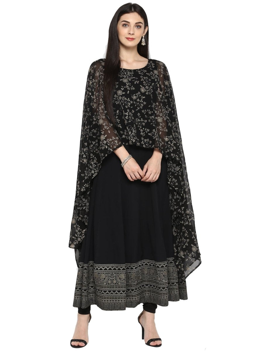 Ahalyaa Women Black Printed Anarkali Beautiful Kurta