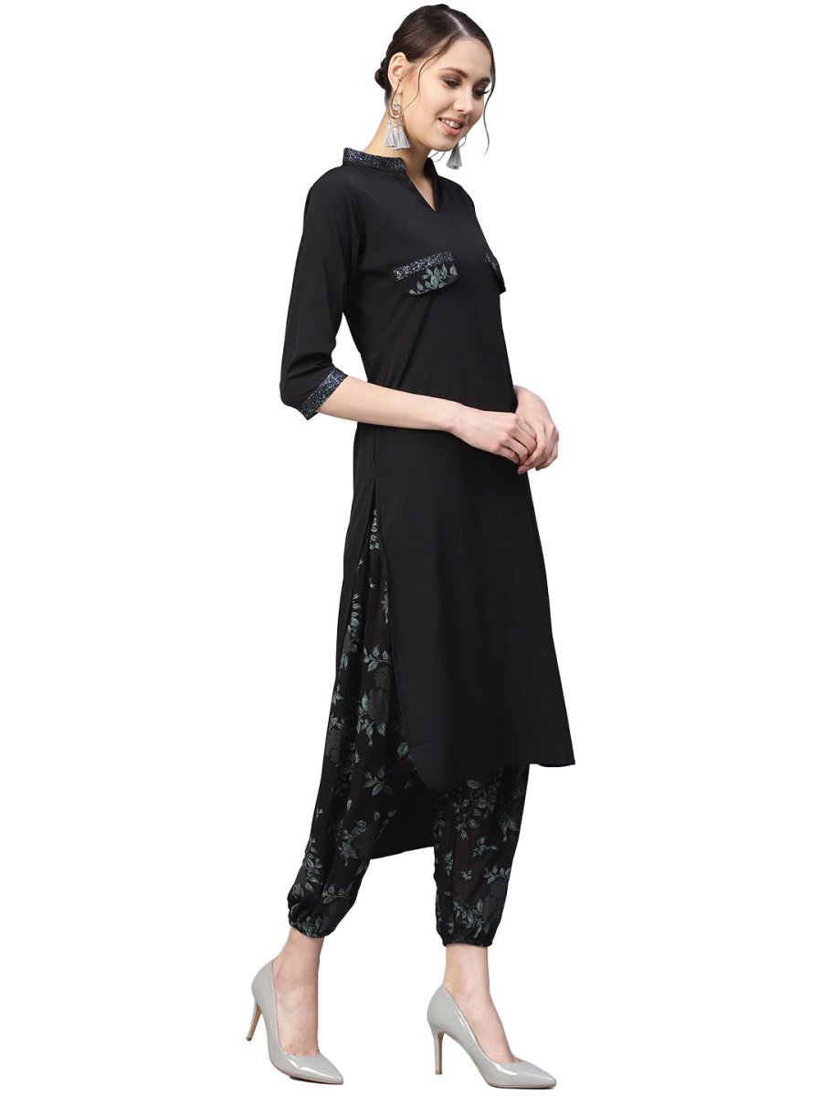 Ahalyaa Women Black & Green Solid Kurta with Harem Pants