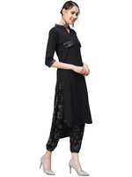 Thumbnail for Ahalyaa Women Black & Green Solid Kurta with Harem Pants