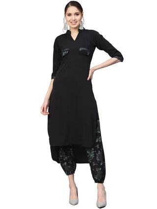 Ahalyaa Women Black & Green Solid Kurta with Harem Pants