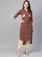 Thumbnail for Ahalyaa Women Maroon & Cream-Coloured Printed Straight Kurta with Salwar