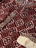 Thumbnail for Ahalyaa Women Maroon & Cream-Coloured Printed Straight Kurta with Salwar