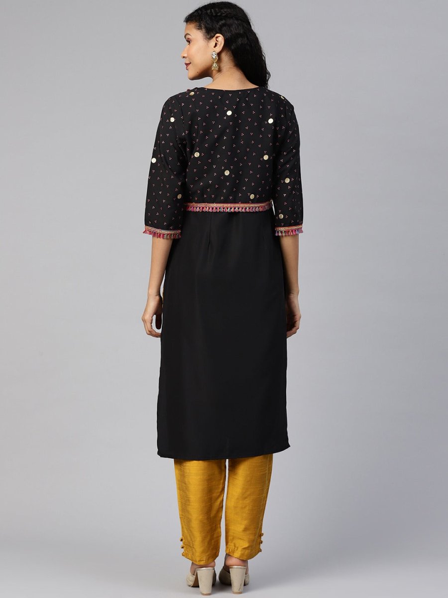 Ahalyaa Women Black & Pink Solid A-Line Kurta with Jacket - Distacart