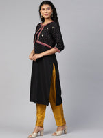 Thumbnail for Ahalyaa Women Black & Pink Solid A-Line Kurta with Jacket - Distacart