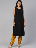 Thumbnail for Ahalyaa Women Black & Pink Solid A-Line Kurta with Jacket - Distacart