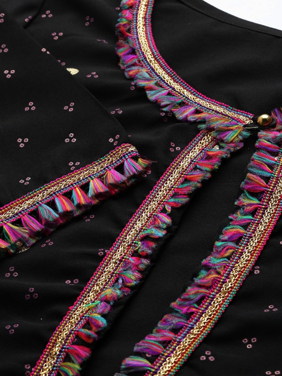 Ahalyaa Women Black & Pink Solid A-Line Kurta with Jacket - Distacart
