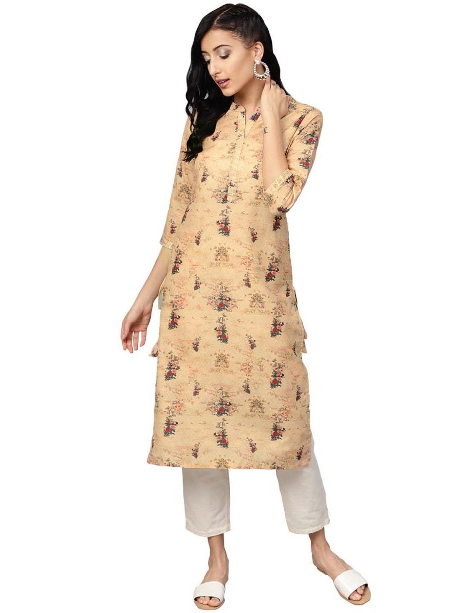 Ahalyaa Beige Dusty Print Straight Kurta For Women