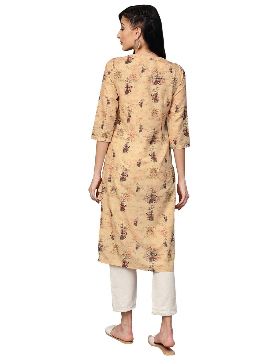 Ahalyaa Beige Dusty Print Straight Kurta For Women