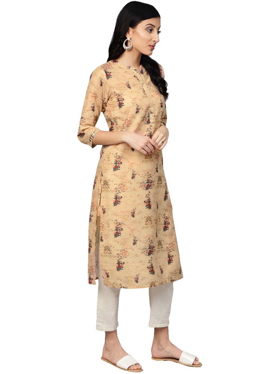 Ahalyaa Beige Dusty Print Straight Kurta For Women