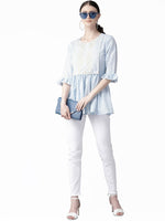 Thumbnail for Ahalyaa Women Blue & White Checked A-Line Top