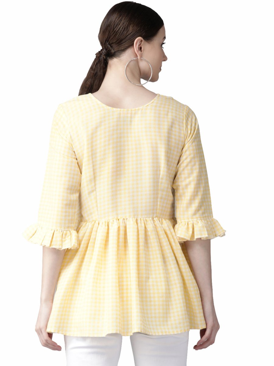 Ahalyaa Women Yellow & White Checked A-Line Top