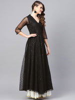 Thumbnail for Ahalyaa Women Black Star Foil Print Angrakha Anarkali Kurta