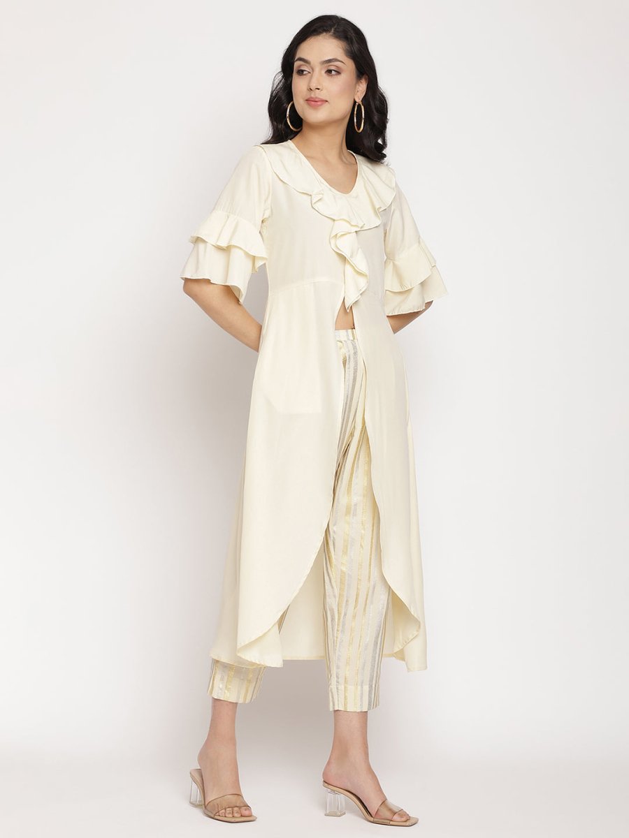 Ahalyaa Off White Layered Kurta with Trousers - Distacart