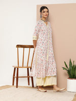 Thumbnail for Ahalyaa Women Pink Floral Printed Pleated Gotta Patti Kurta with Palazzos - Distacart
