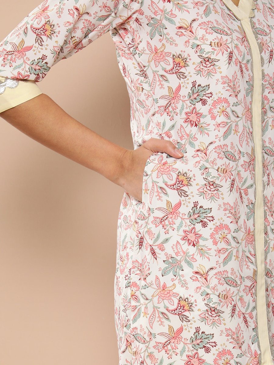 Ahalyaa Women Pink Floral Printed Pleated Gotta Patti Kurta with Palazzos - Distacart