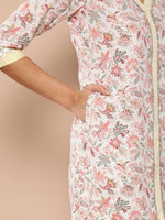 Thumbnail for Ahalyaa Women Pink Floral Printed Pleated Gotta Patti Kurta with Palazzos - Distacart